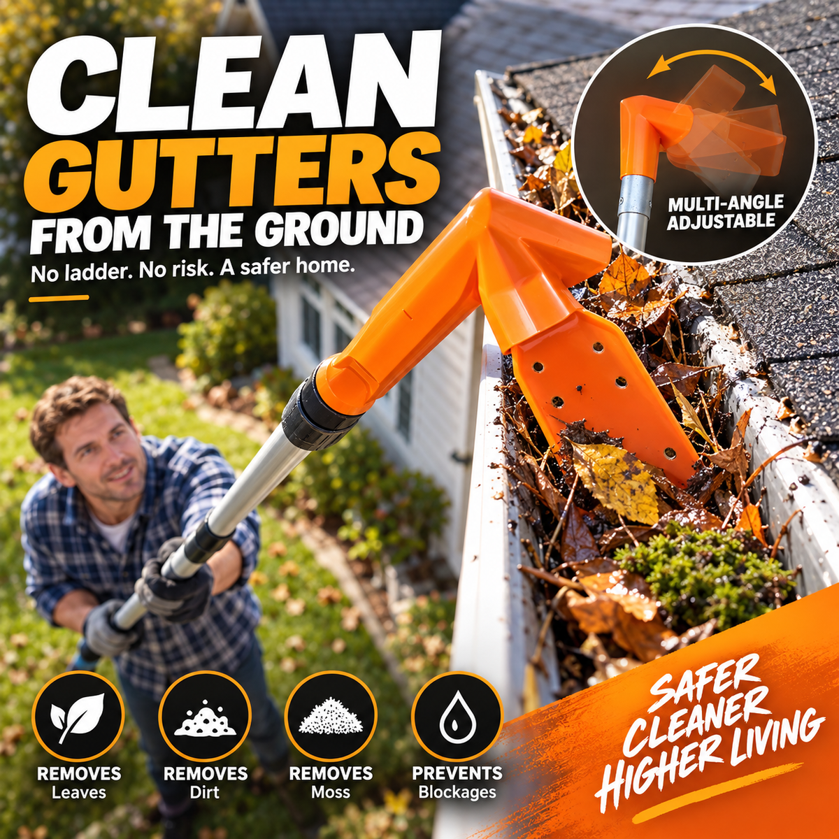Effortless Gutter Cleaning – Reach Further, Clean Smarter, Stay Grounded