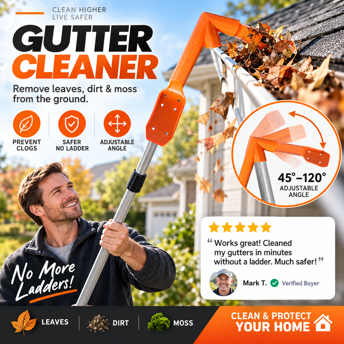 Effortless Gutter Cleaning – Reach Further, Clean Smarter, Stay Grounded