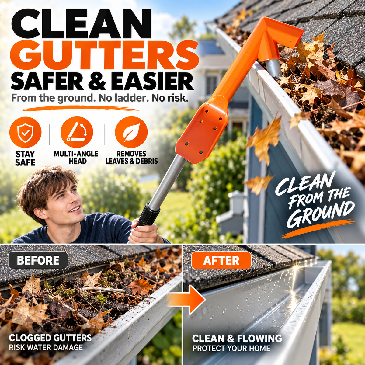 Effortless Gutter Cleaning – Reach Further, Clean Smarter, Stay Grounded
