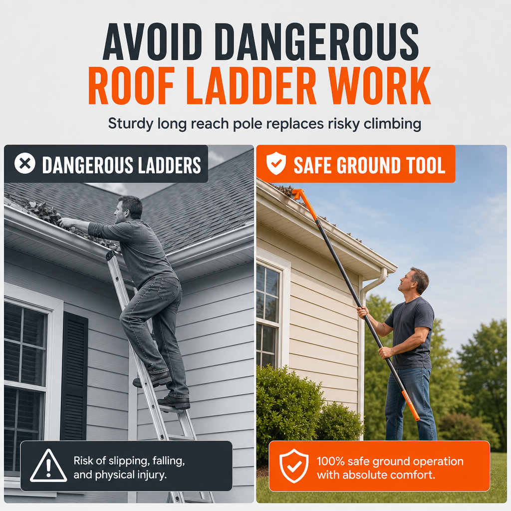 Effortless Gutter Cleaning – Reach Further, Clean Smarter, Stay Grounded